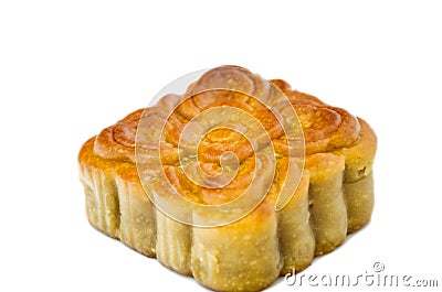 Closeup square moon cake isolated on white background Stock Photo