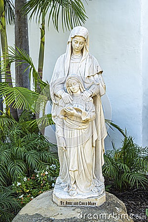 Closeup, St. Anna and Mary at Our Lady of Sorrows church, Santa Barbara, CA, USA Editorial Stock Photo