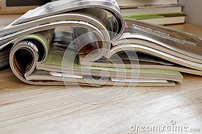 Closeup Stack of colorful magazines. Stock Photo