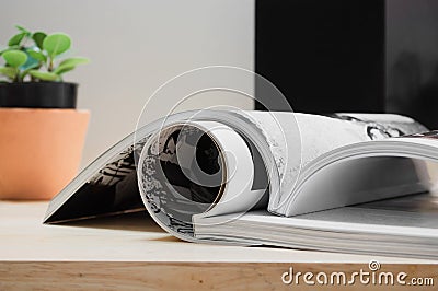 Closeup Stack of colorful magazines. Stock Photo