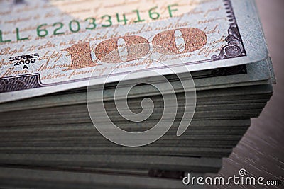 Closeup of stack US America Dollar bills Stock Photo