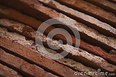 Closeup stacked old brick cut tiles Stock Photo