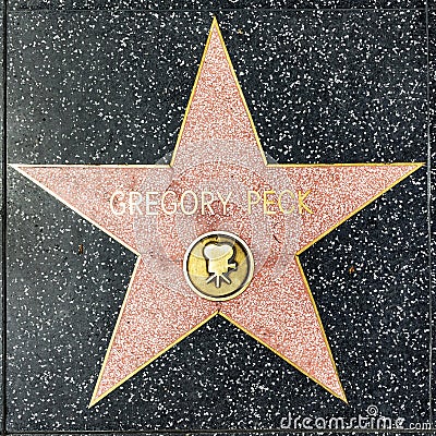 Closeup of Star on the Hollywood Walk of Fame for Gregory Peck Editorial Stock Photo