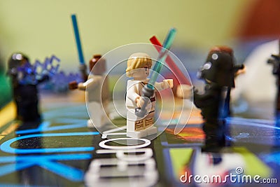 Closeup of Star Wars lego figures combat. Editorial Stock Photo