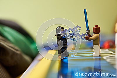 Closeup of Star Wars lego figures combat. Editorial Stock Photo