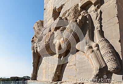 Closeup of statue of bull at Gate of All Nations in Persepolis Editorial Stock Photo
