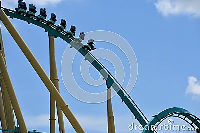 Closeup of steel Kraken Roller coaster at Seaworld Park, in International Drive Area. Editorial Stock Photo