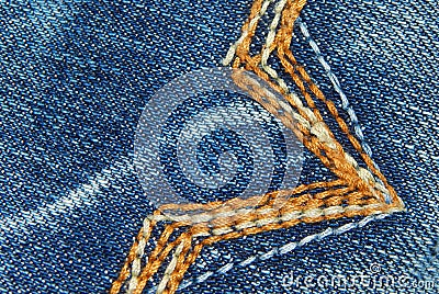 Closeup of stitches of blue jeans pant background Stock Photo