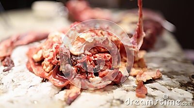 Closeup of substandard meat scraps for animal feed production Stock Photo