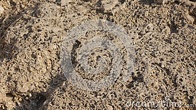 Closeup of a sunlit part of a rock with paver sand on Stock Photo