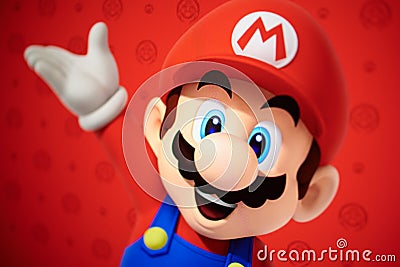 Closeup on Super Mario - character of Nintendo platform game Editorial Stock Photo