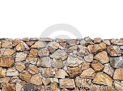 Closeup surface brick pattern at old brown stone brick wall textured at the fence isolated on white background Stock Photo