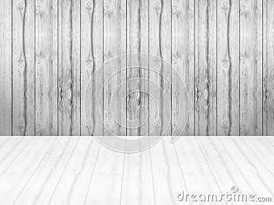 Closeup surface wood pattern at the old wood wall texture background with reflection at the floor in black and white tone Stock Photo