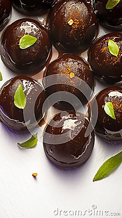 Closeup Sweet Black Gulab Jamun, a beloved Indian delicacy. Stock Photo