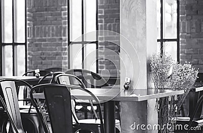 Closeup table in coffee shop view background in black and white tone Stock Photo