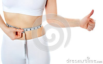 Closeup of tape measure around woman waist Stock Photo