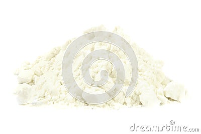 Closeup of tapioca starch or powder flour on a white background. Powder starch on a white background. Pile potato starch Stock Photo