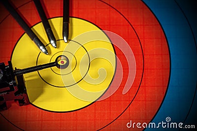 Target with a Viewfinder and Three Arrows - Archery Sport Stock Photo
