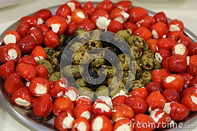 Closeup of tasty looking olives plate Stock Photo
