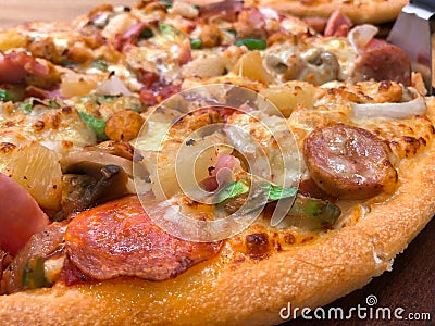 Closeup texture of pizza with various ingradient on the surface Stock Photo