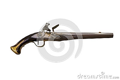 Closeup of 18th century firearms, pistol or musket with wooden h Stock Photo
