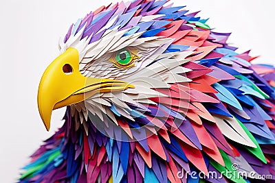 Closeup of thick paper cut of eagle in AI generative isolated on the white background. Generative AI illustration. Stock Photo