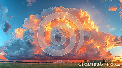 Closeup of a thunderstorm brewing showcasing the dramatic interplay of dark billowing clouds and bursts of lightning Stock Photo