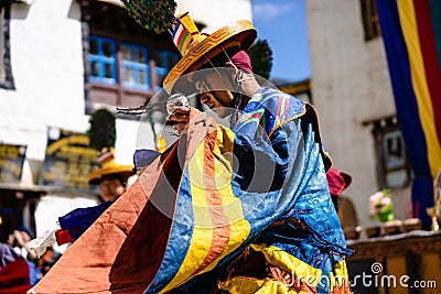 Closeup of a Tibetan Buddhist in Ritual Dance at the Tiji Festival in Lo Manthang, Upper Mustang Editorial Stock Photo