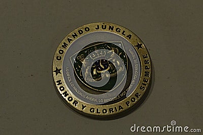 Closeup to a Jungle command colombian police special unit pin Editorial Stock Photo