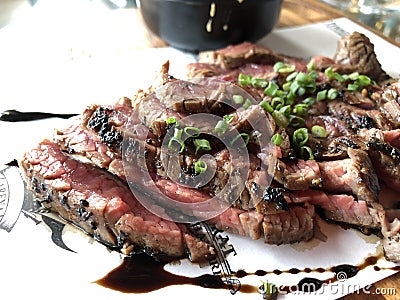 Closeup to over exposure grilled juicy sliced beef Stock Photo
