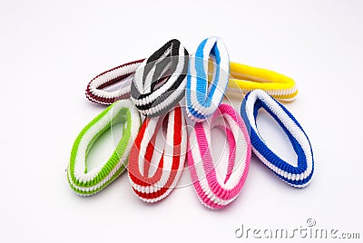 Closeup to Pile of Fabric Hair Elastic on White Background/ isolated Stock Photo