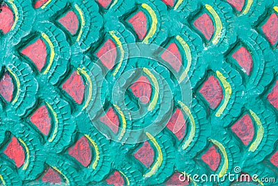 Closeup to Stack of Dragon/ Naga Red and Green Scale Background Stock Photo