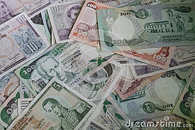 Closeup to a vintage colombian bills Editorial Stock Photo