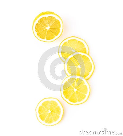 Closeup top view fresh lemon fruit slice on white background Stock Photo