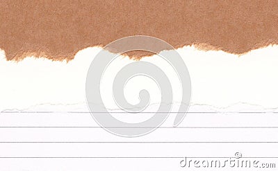 Closeup torn brown paper on grunge torn lined ,white paper texture background.Rip Paper note ,brown sheet with space for text ,pat Stock Photo