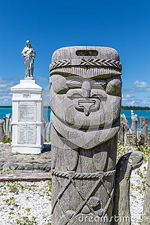 Closeup of totem pole at St Maurice memorial on ÃŽle des Pins Editorial Stock Photo