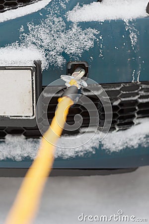 Closeup of towed car with towing rope Stock Photo