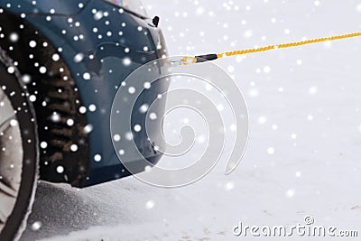 Closeup of towed car with towing rope Stock Photo