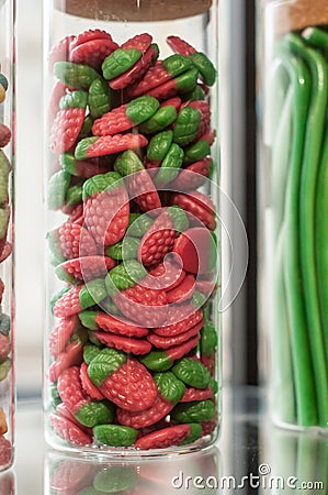 Traditional candies in shaped strawberries in transpa Stock Photo