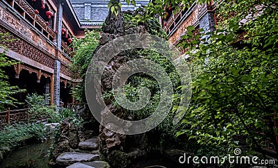 Closeup of a chinese garden in wuhan city Editorial Stock Photo