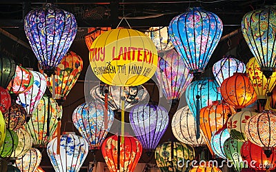 closeup of traditional colourful silk lantern of Hoi An, Vietnam Editorial Stock Photo