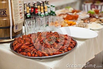 Closeup of traditional ukrainian wedding reception feast table w Stock Photo