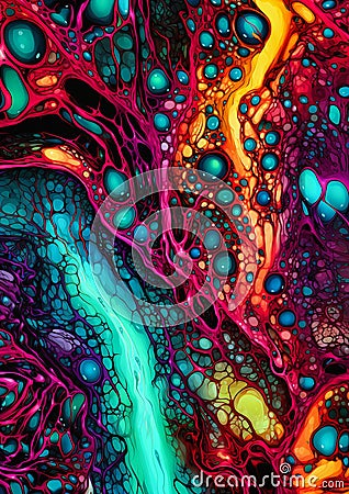 Closeup of tree lots with colored bubbles in a cosmic void backg Cartoon Illustration