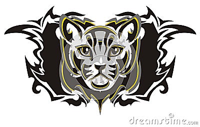 Closeup tribal cat head symbol Vector Illustration