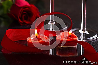 Burning Heart Shaped Valentine Candles Stock Photo