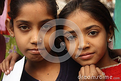 Closeup of two poor indian girls Editorial Stock Photo