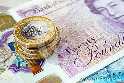 UK Money with New Polymer Notes Editorial Stock Photo