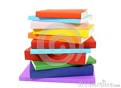 Closeup untidy small pile of books isolated on white background Stock Photo