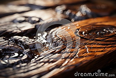Closeup unveils the tactile beauty of a wooden barrel, a textured background Stock Photo