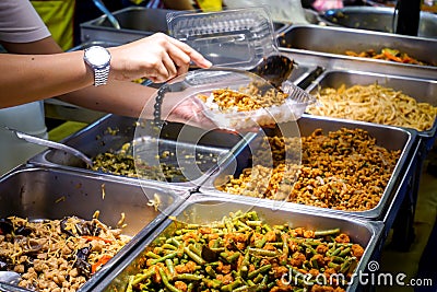 Variety vegan Chinese food sell in food market for welcome of Chinese lunar new year 2020 Stock Photo